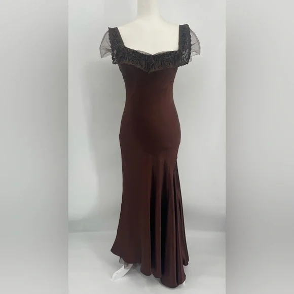 Ralph Lauren Collection Vintage Silk Gown Dress Embroidered Maxi 90s Slip Formal - Picture 9 of 15